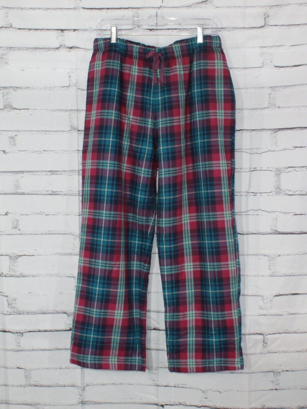 LL Bean Flannel Sleep Pants Dark Mulberry Plaid Fleece Lined Size M Pet